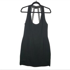Vintage 90s Nicole Miller small 6 petite Black Scoop Neck Dress Halter cocktail
